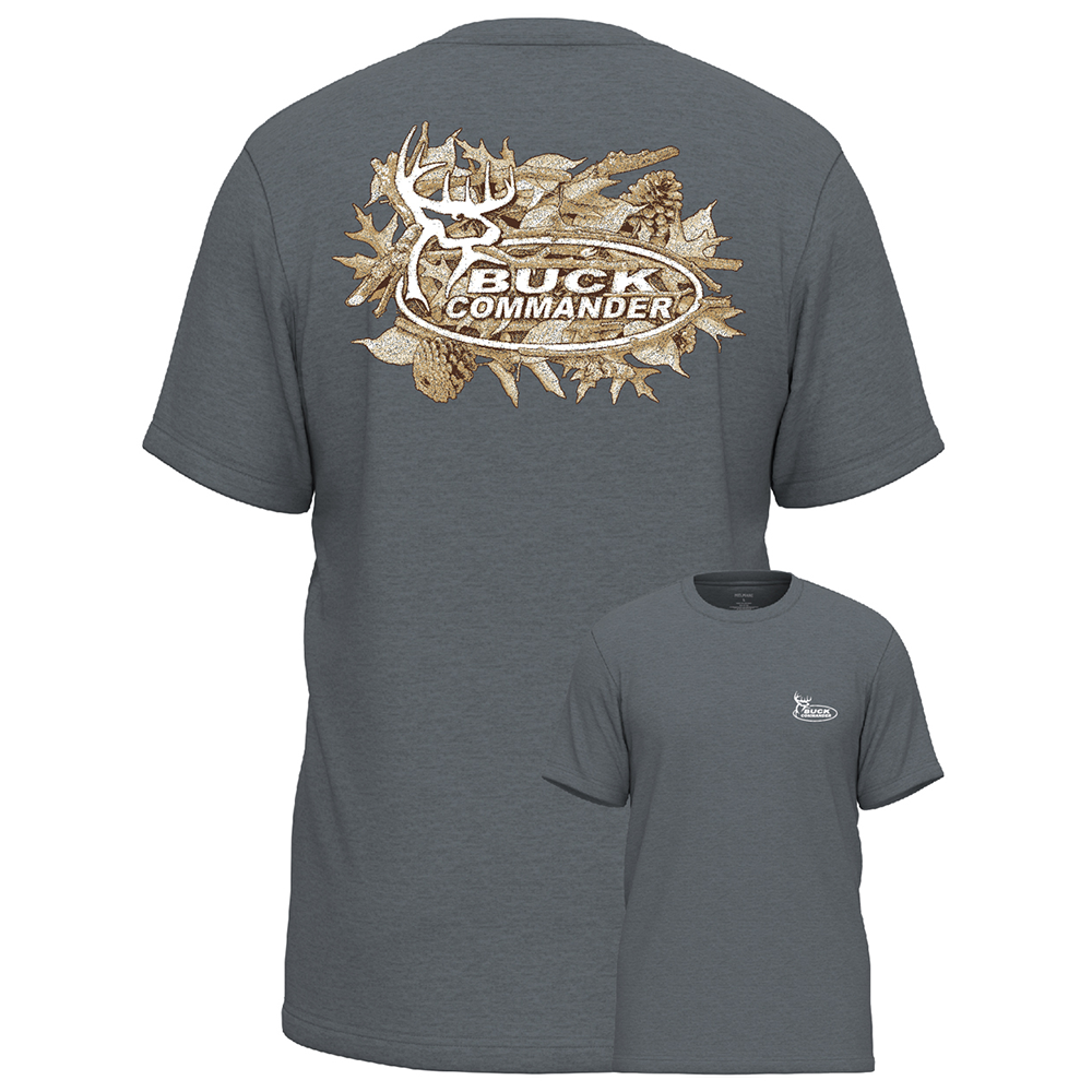 Buck Commander Sticks and Leaves Logo Titanium Grey Tee
