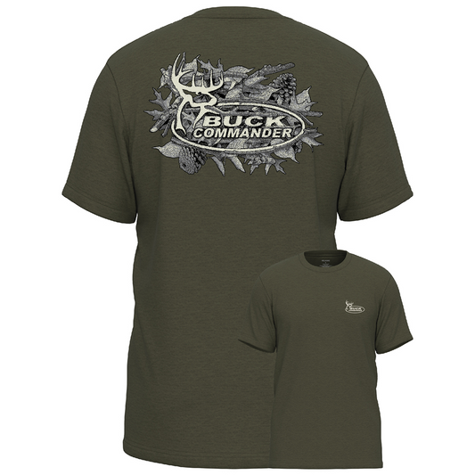 Buck Commander Sticks and Leaves Logo Military Green Tee